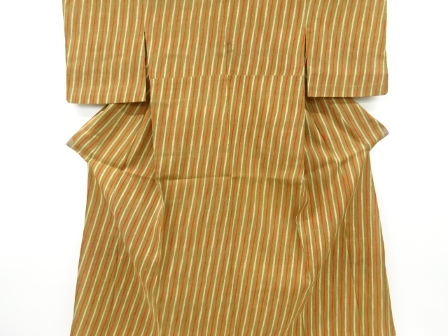 アンティーク　斜め縞模様織り出し手織り紬単衣着物